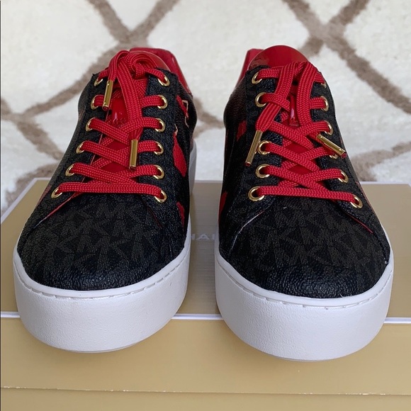 MICHAEL KORS POPPY LACE UP MINI LOGO PVC BLACK MUL - Picture 10 of 16